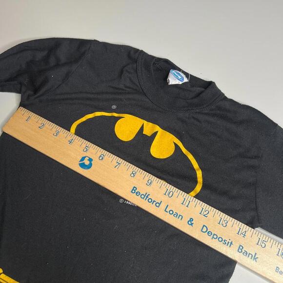 Vintage 1990 DC Comics Batman Long Sleeve Shirt Youth L Black Yellow Logo Belt - Picture 4 of 10